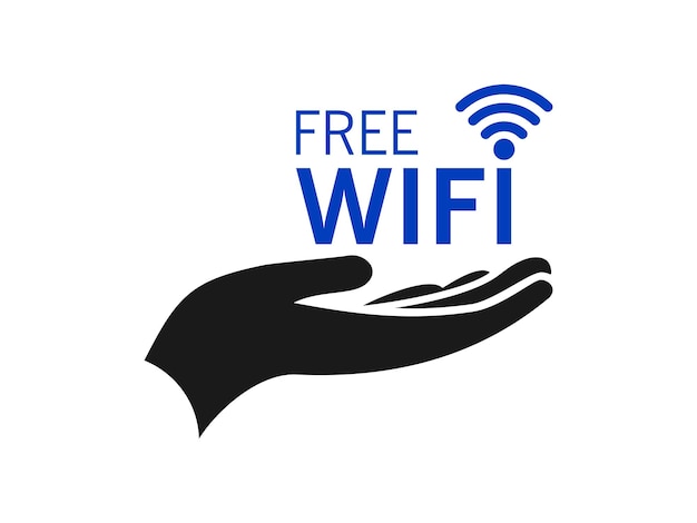 Free wifi hand holding a free wireless internet access symbol