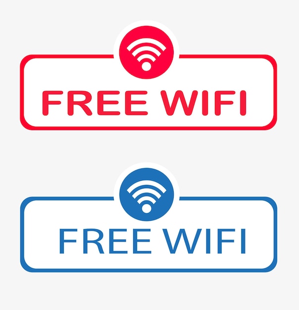 Free wifi label banner teken of draadloos signaal iconen symbool voor internettoegang icoon sticker knoppen