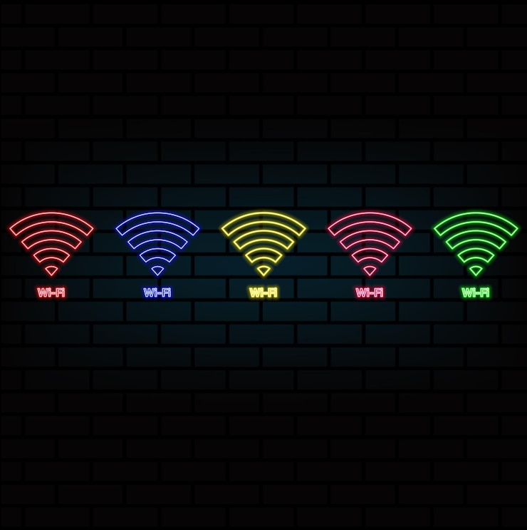 Vector free wifi neon signboard light inscription vector illustration