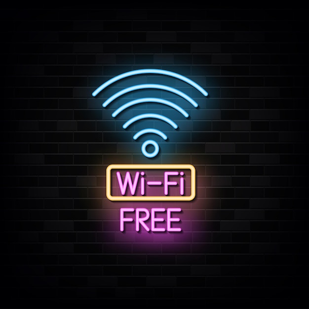 Free wifi neon signs style vettore di testo