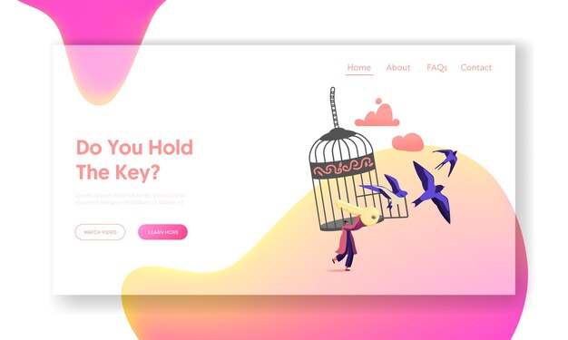 Freedom landing page template. female character escape from cell.