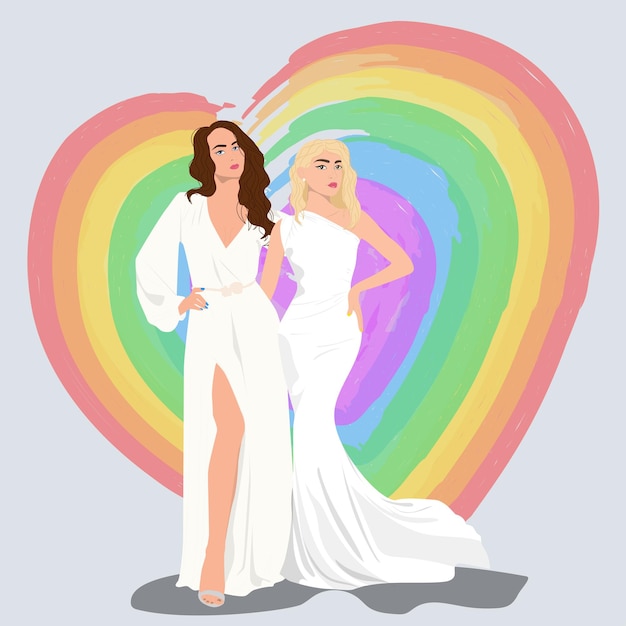 Libertà di sposarsi giorno. coppia di donne lgbt. illustrazione vettoriale.