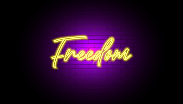 Freedom neon text on brick wall background