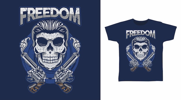 Freedom skull with guns detailed vector t-shirt design