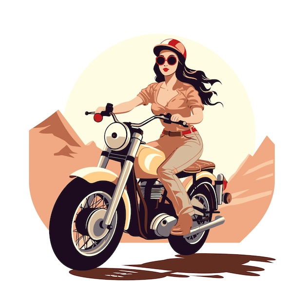 Freedom on Wheels Adventurous Woman Riding Motorcycle Vector Illustration