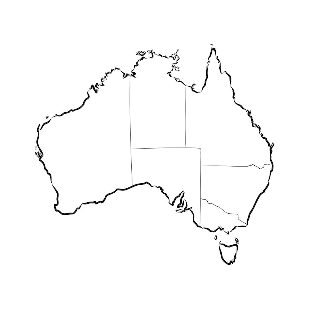 Freehand australië kaart schets op witte achtergrond. vector illustratie.