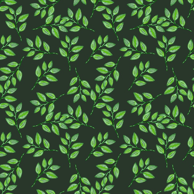 Freehand branches with leaves seamless pattern Hand drawn organic background Decorative forest leaf endless wallpaper