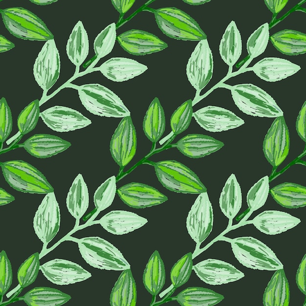 Freehand branches with leaves seamless pattern Hand drawn organic background Decorative forest leaf endless wallpaper