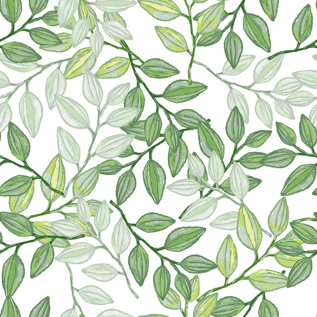 Freehand branches with leaves seamless pattern Hand drawn organic background Decorative forest leaf endless wallpaper