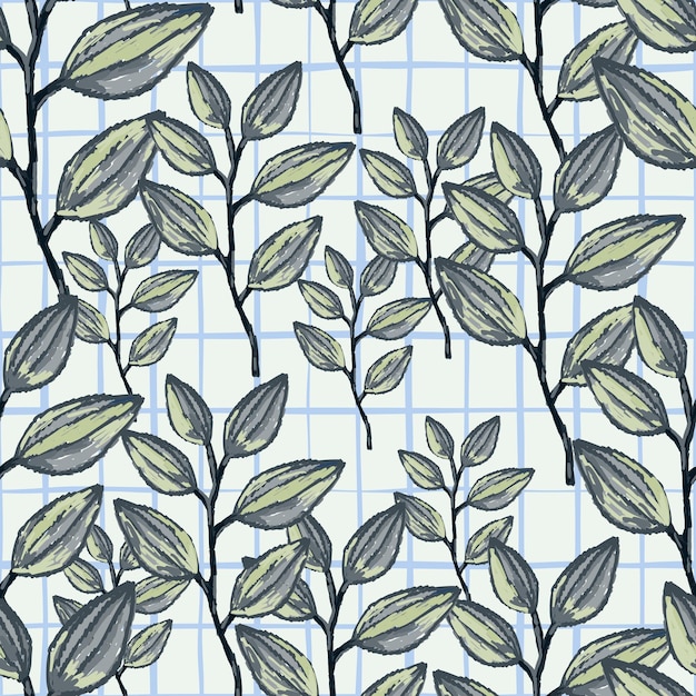 Vector freehand branches with leaves seamless pattern hand drawn organic background decorative forest leaf endless wallpaper