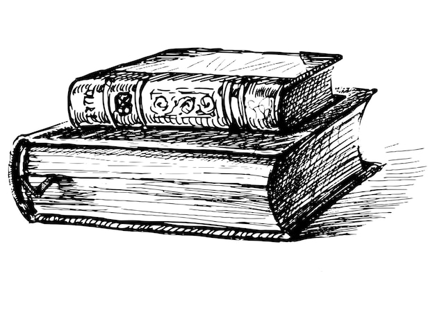 Vector freehand drawing of old printed closed books