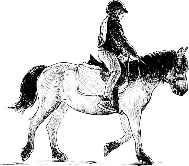 Рисование от руки девочки-подростка, катающейся на лошадях