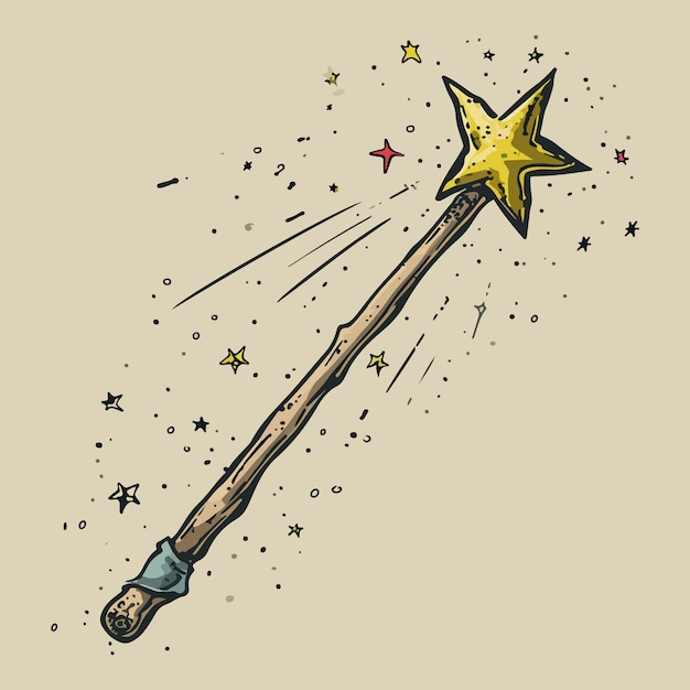 ベクトル フリーハンドで描かれたテクスチャー ⁇ 漫画の魔法の杖 ⁇