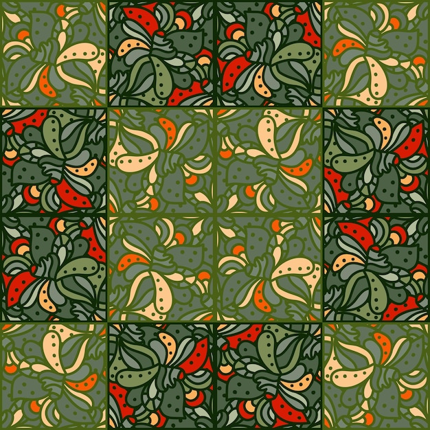 Freehand mandala naadloos mozaïekornament Abstract naadloos patroon met bloemen en plantenelement