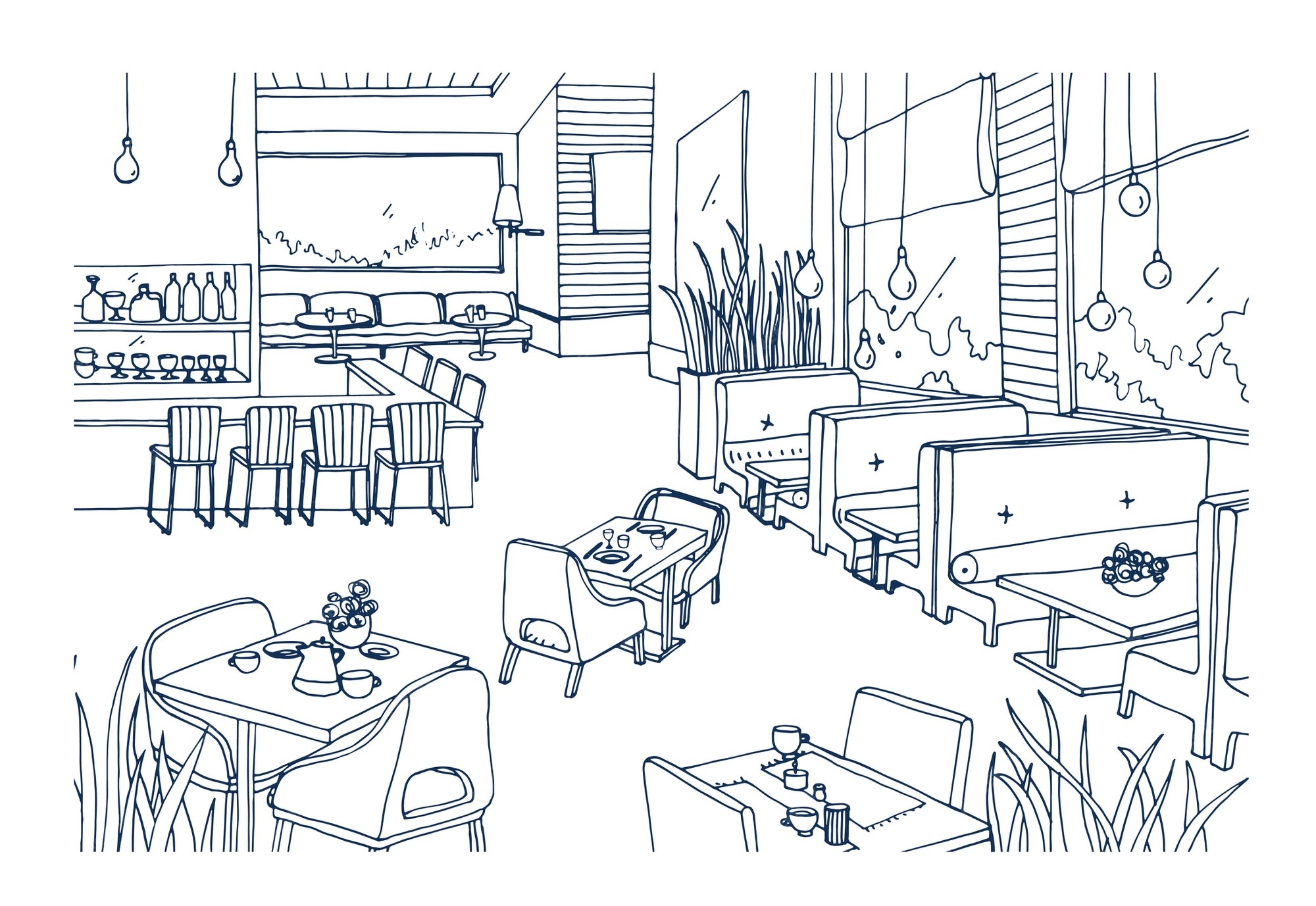 Premium Vector Freehand sketch of furnished interior of fancy