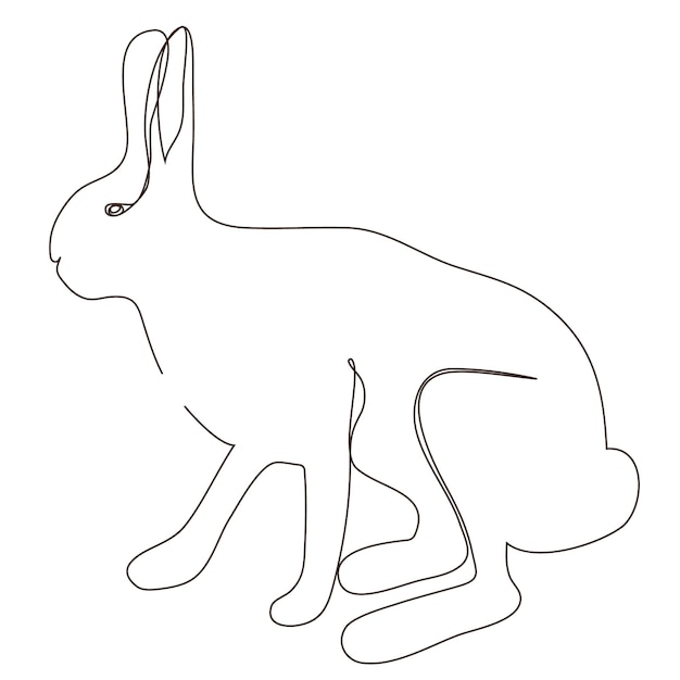 Vector freehand sketch outline of the silhouette of an animal hare rabbit continuous one line drawing