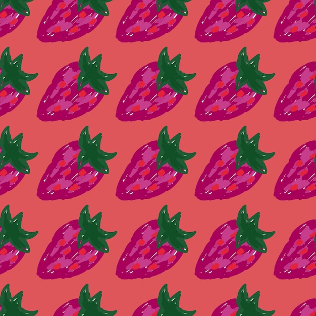 Vector freehand strawberries seamless pattern doodle strawberry endless wallpaper