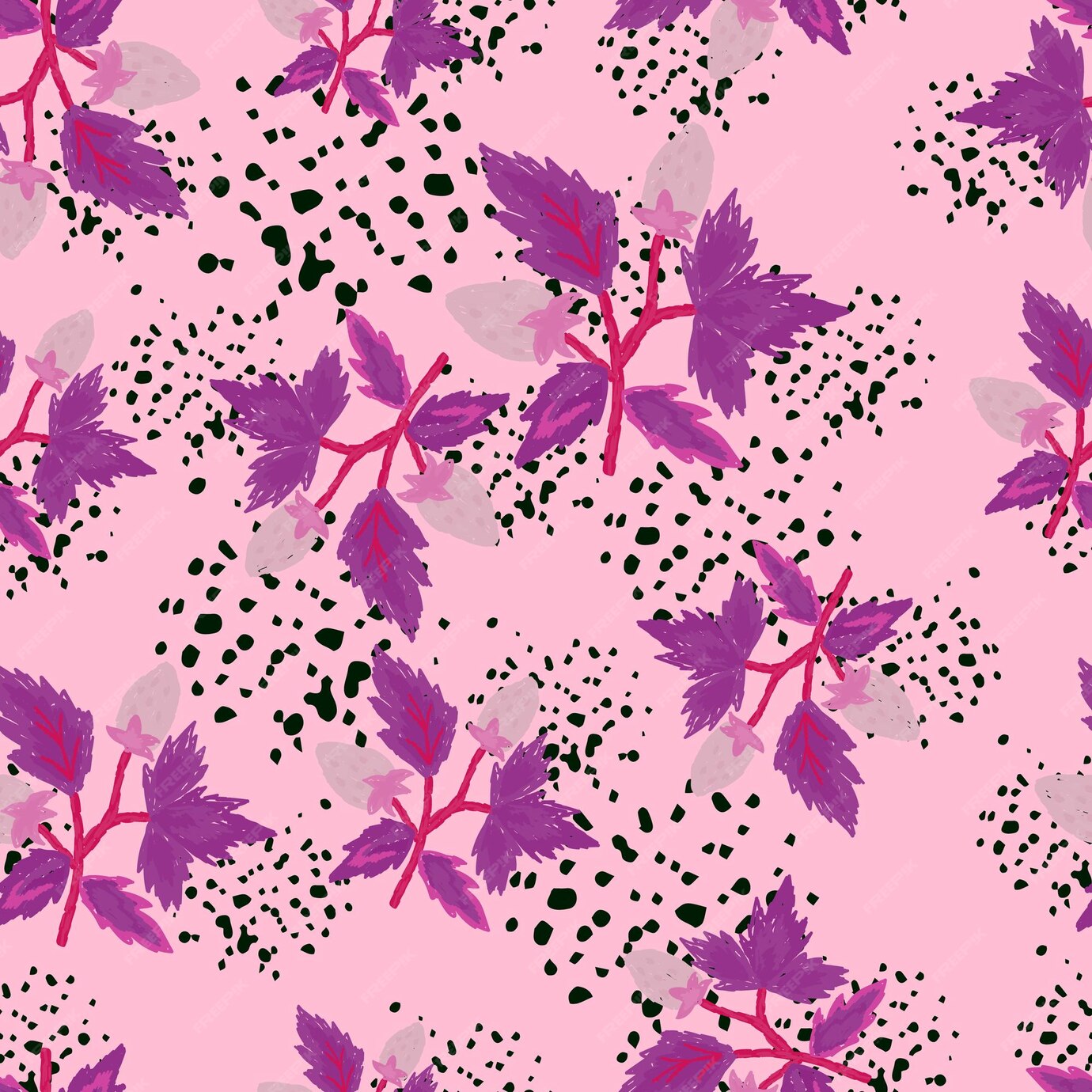 Premium Vector | Freehand wild strawberry branch seamless pattern hand