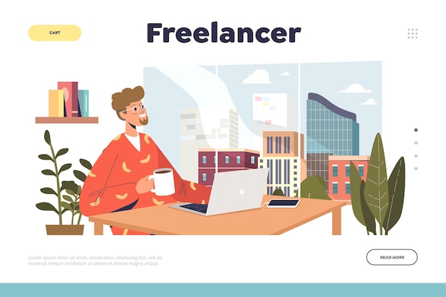 freelance bezettingsconcept met freelancer man aan het werk op laptop