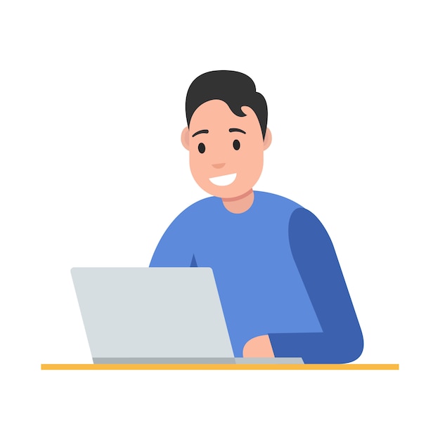 Vector freelance concept. man working on laptop