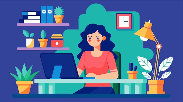 Freelance female graphic designer working from home office vector illustration