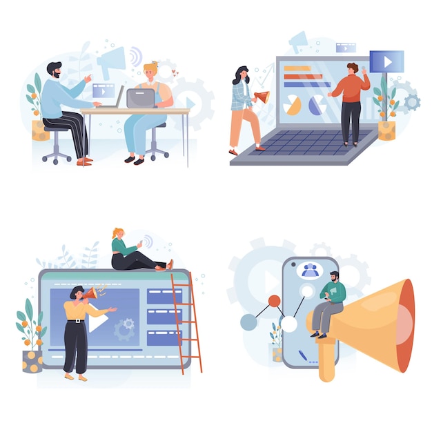 Freelance and remote work flat design illustrations set