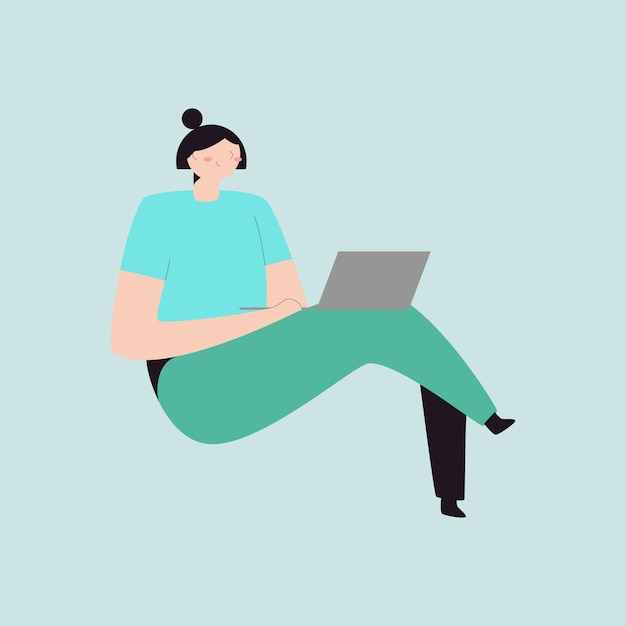 Freelance vrouw die aan een laptop werkt Vector illustratie in platte stijl