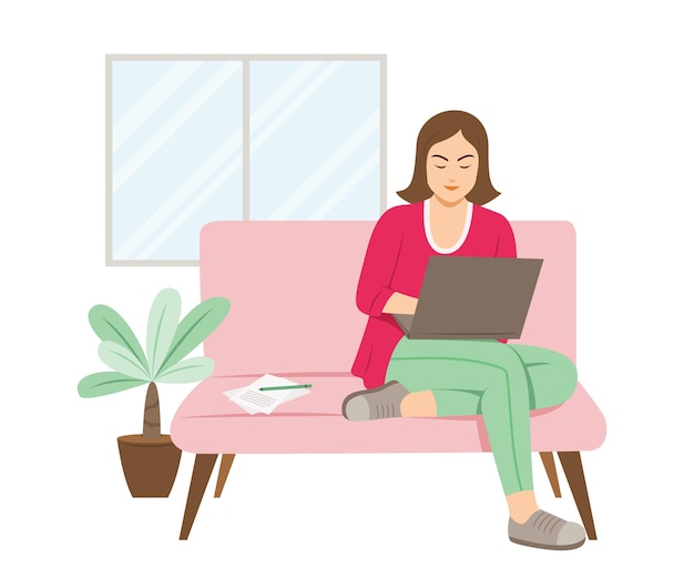 Freelance Woman is Online Working with Laptop from Home