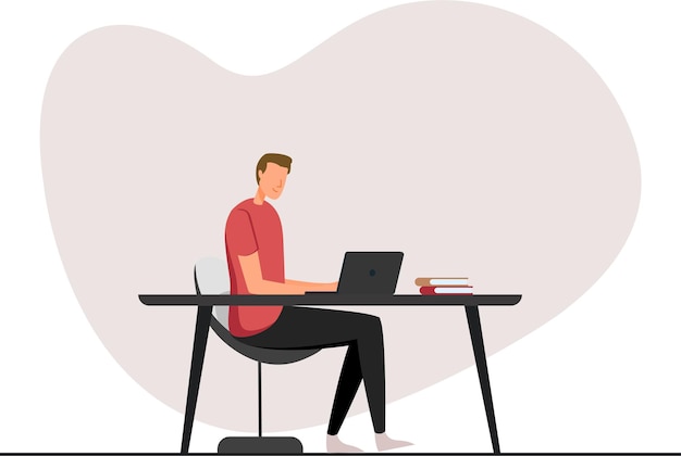 Freelance working on the desk flat vector illustration