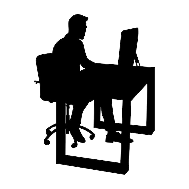 freelancer or businessman silhouette sitting and working on computer