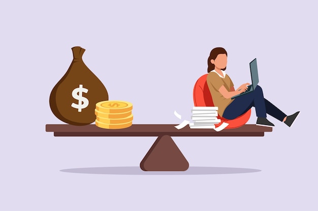 Freelancer filling invoice distance job payroll money transfer online remote work payment get salary on bank account concept Colored flat vector illustration isolated