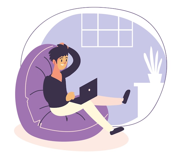 Vector freelancer guy working at home