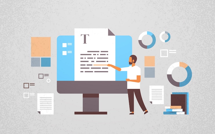 Vector freelancer man copywriter reading text