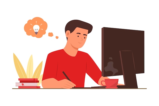 Vector freelancer man online working at home for remote work concept illustration