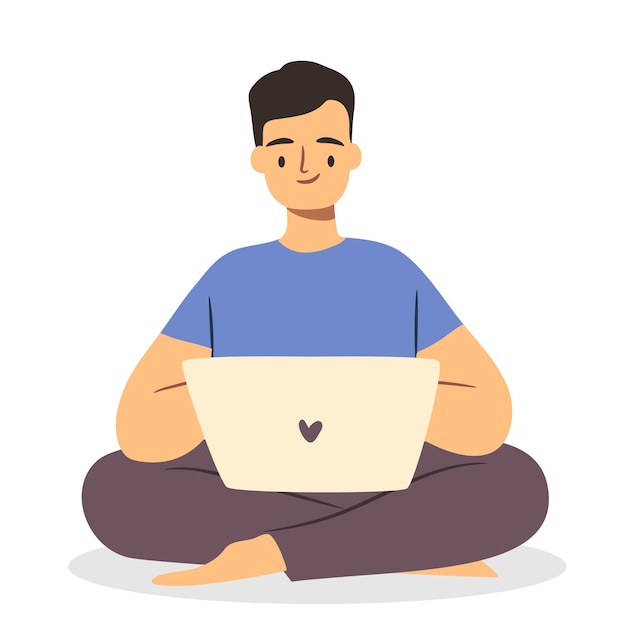 Vector freelancer man sitting with a laptop