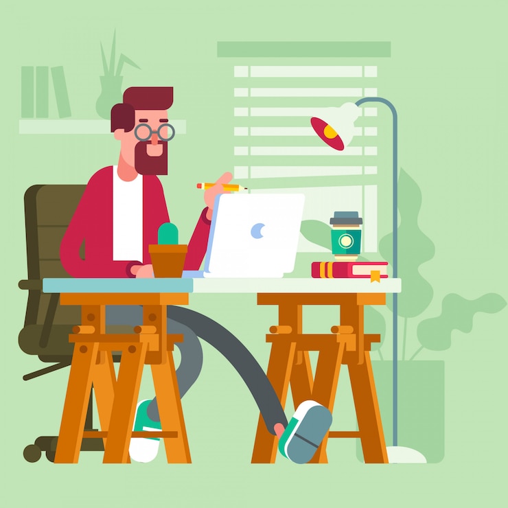 Vector freelancer man working scene vector