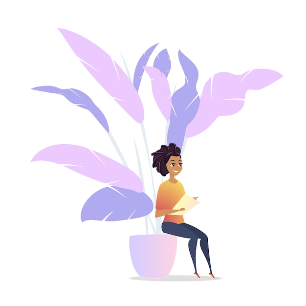 Vector freelancer woman character chill lounge space