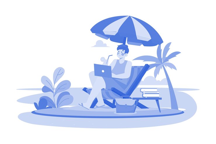 Vector freelancer working on the beach