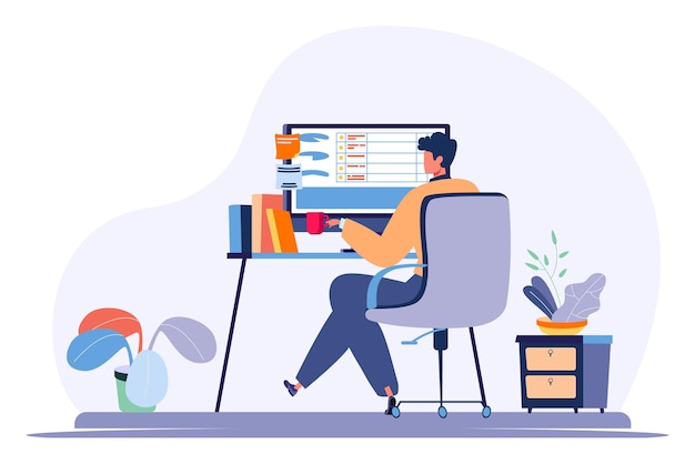 Freelancer working at home comfortably Vector Illustration