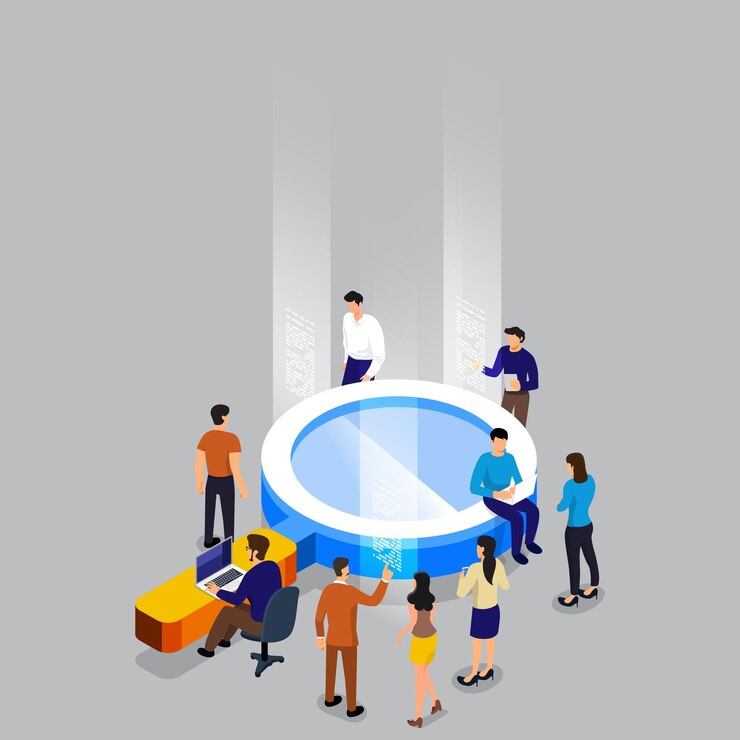 Vector freelancers and coworkers working in a peaceful office environment illustration for download
