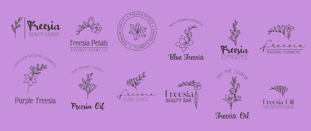 Freesia minimal logo natural beauty symbols set