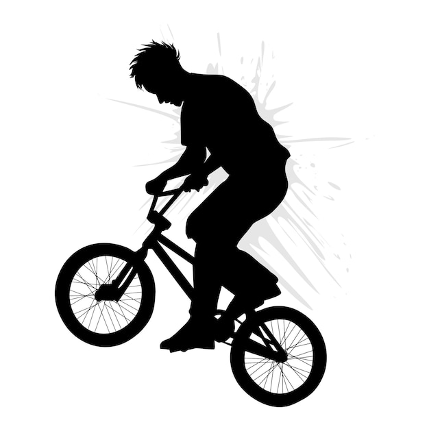 Vettore freestyle bmx bike player silhouette su sfondo bianco illustrazione vettoriale