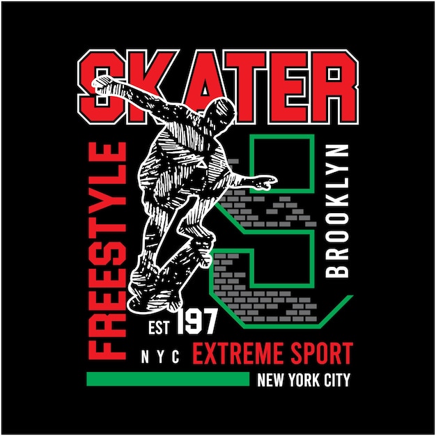 Freestyle skater typography tshirt design premium vector illustration