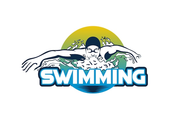 수영 스포츠 선수 로고 디자인을 위한 자유형 수영 사람 벡터 그림