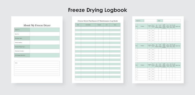 Freeze dryer maintenance logbook