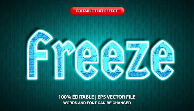 Freeze editable text effect template, blue glowing neon light effect font style