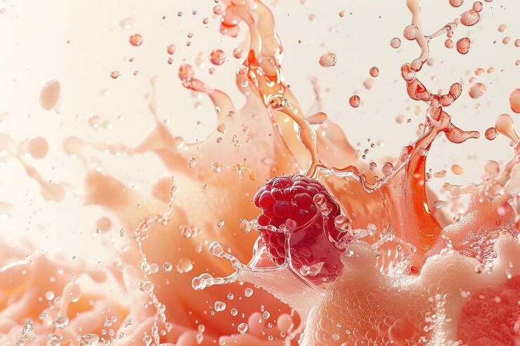 Vector freeze motion shot of fresh strawberries falling into water isolated on white background