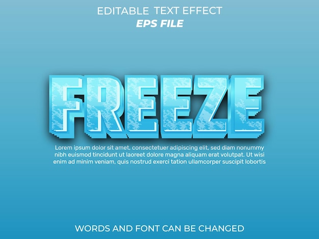 freeze text effect font editable typography 3d text vector template