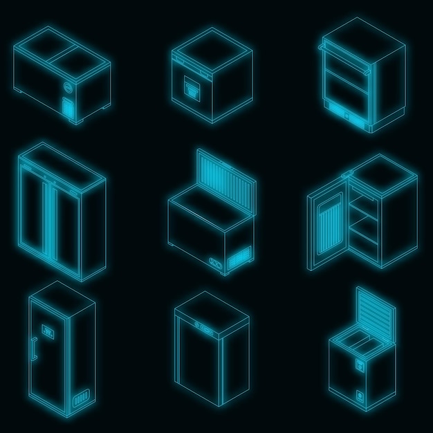 Freezer icon set vector neon