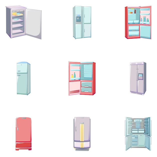 Freezer icons set, cartoon style